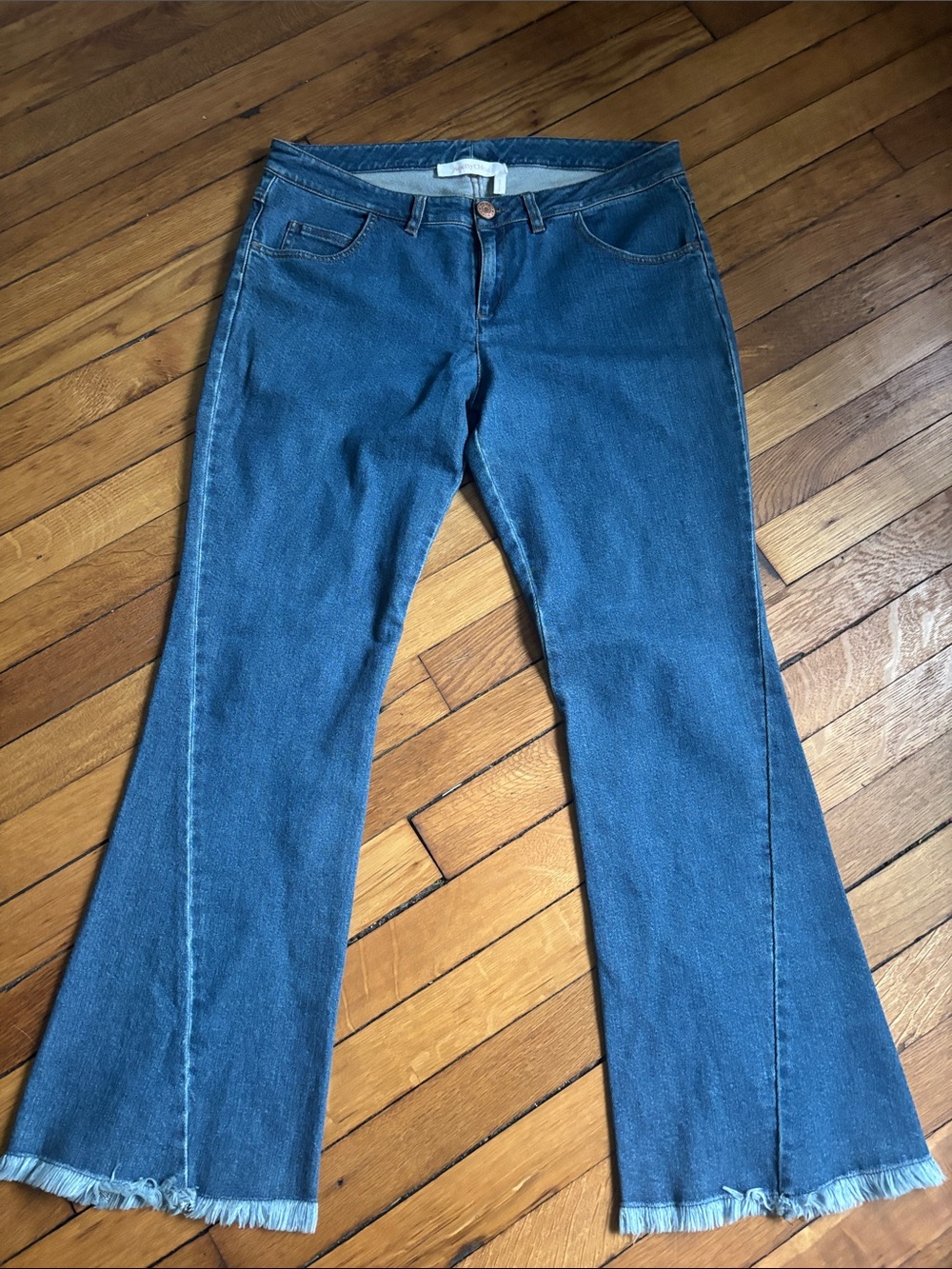 See By Chloé Medium Blue Flared Jeans with Frayed Hem